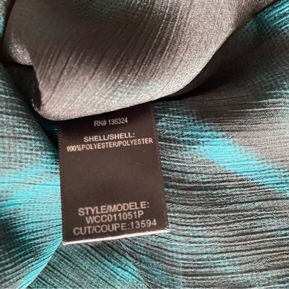 Halston Heritage Green Black Sheer Blouse Mock Wrap Drape Top size 14 - Picture 6 of 7